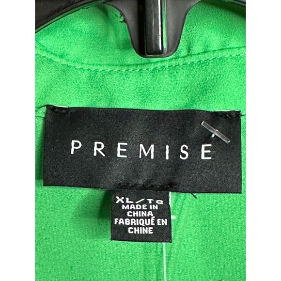 Premise Green Blouse Top Shirt Pleated Sleeves Button Front Dress Career Sz XL - Picture 2 of 7